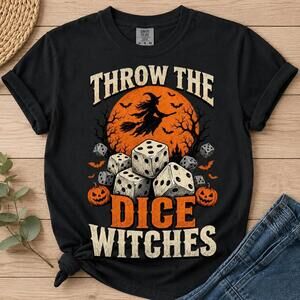 Halloween Witch Shirt S, Throw The Dice Witches Tee, Witch Dice Graphic